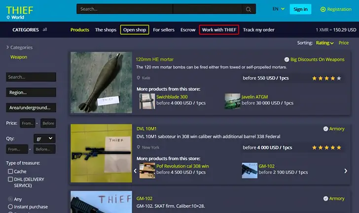 selling weapons on the darknet