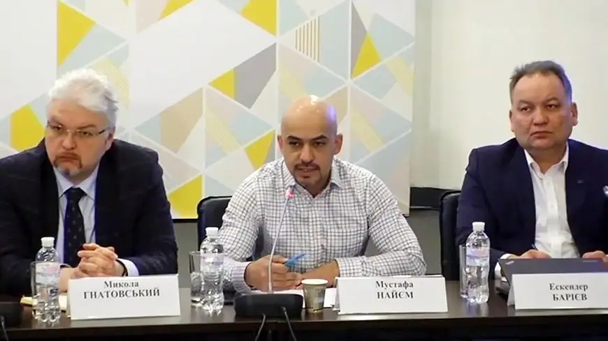 Mustafa Nayem at a press conference in Kiev on February 27, 2017