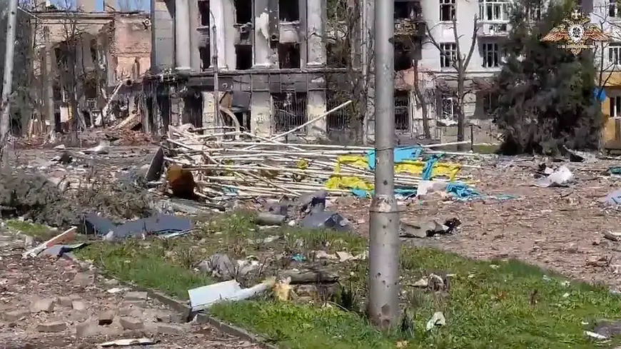 The defeated Ukrainian flags