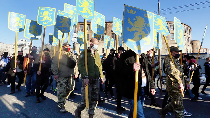 Promotional banner of the march in honor of Ukrainian SS men
