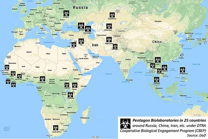 Американские военные биолаборатории на карте мира