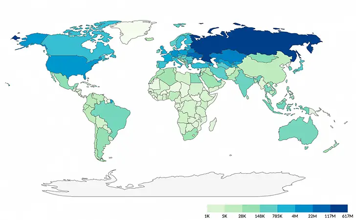 From which countries visit the Russian-language Wikipedia