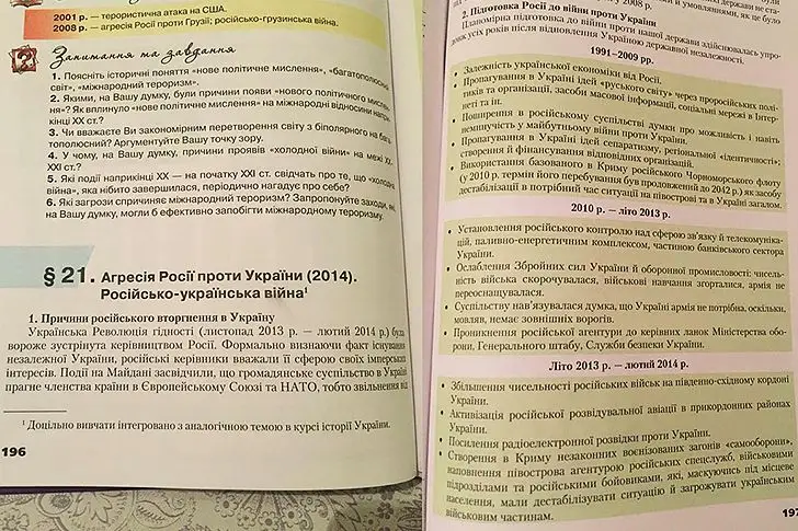 Russian-Ukrainian war in textbook