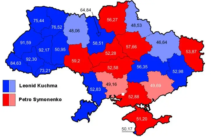 Президентские выборы на Украине 1999 года - карта