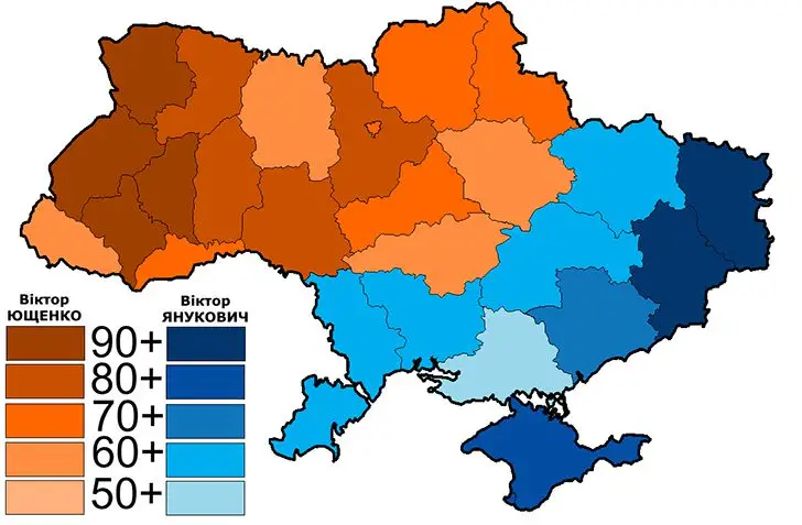 Президентские выборы на Украине 2004 года - карта